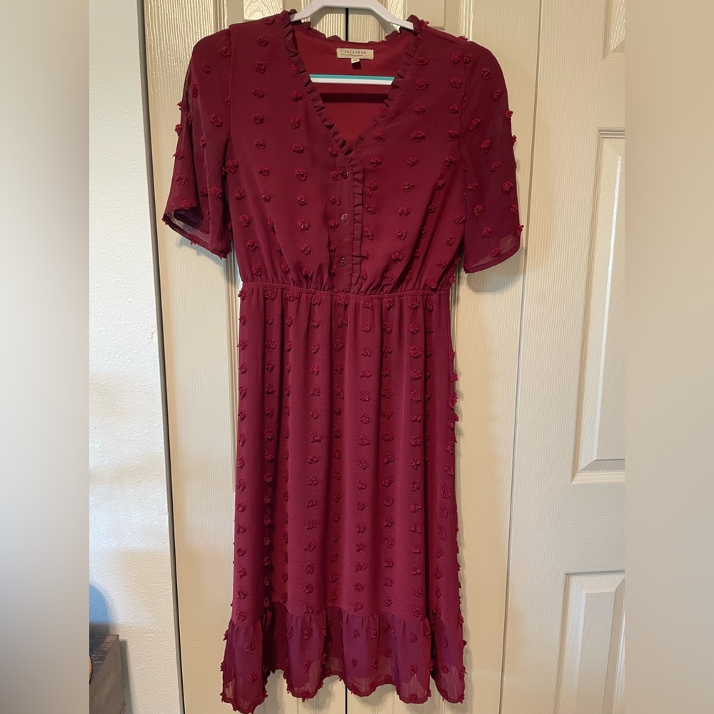 Maroon Swiss dot midi dress